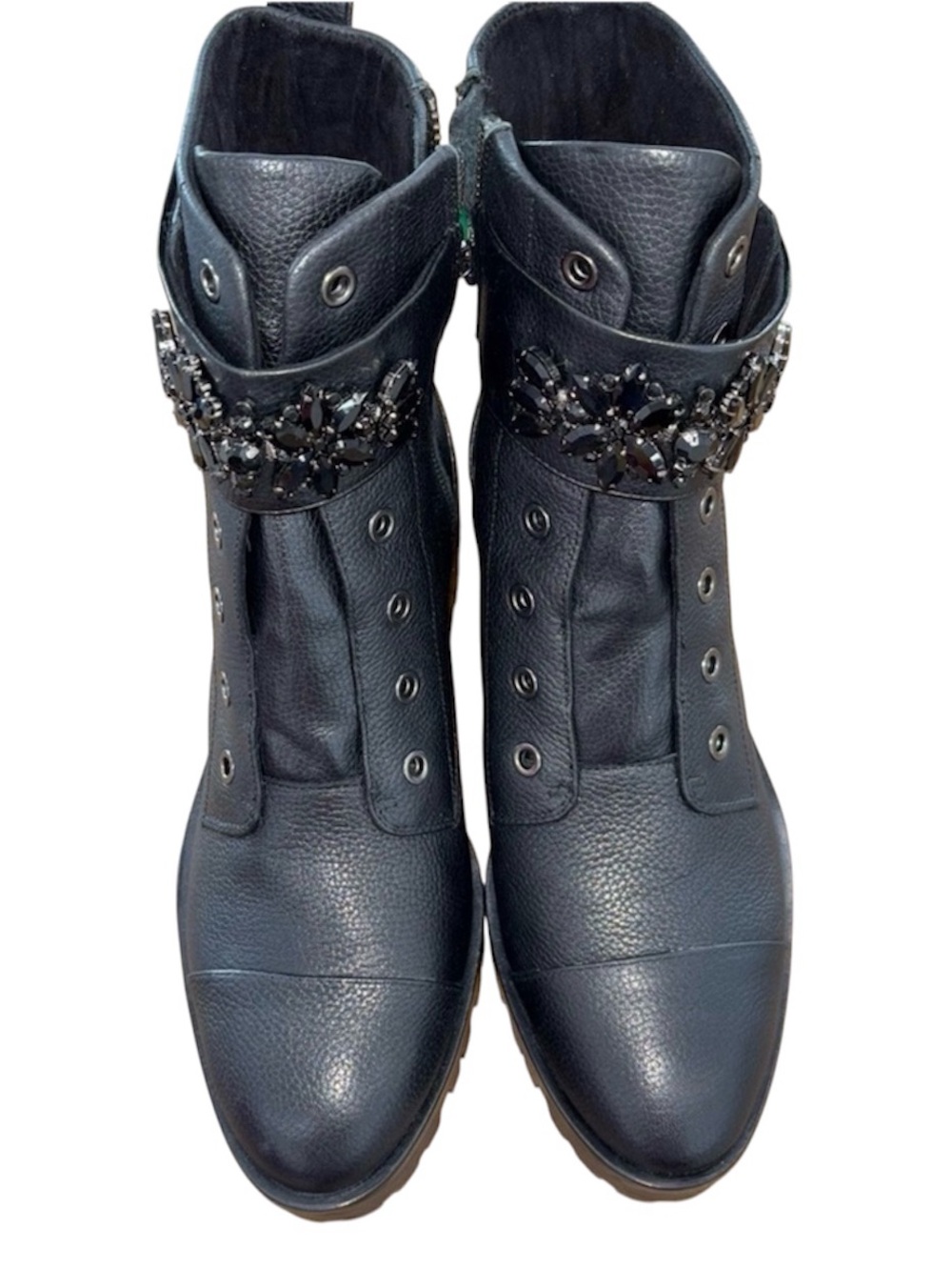 Karl Lagerfeld PIPPA Black Leather Ankle Boots with Crystal Strap